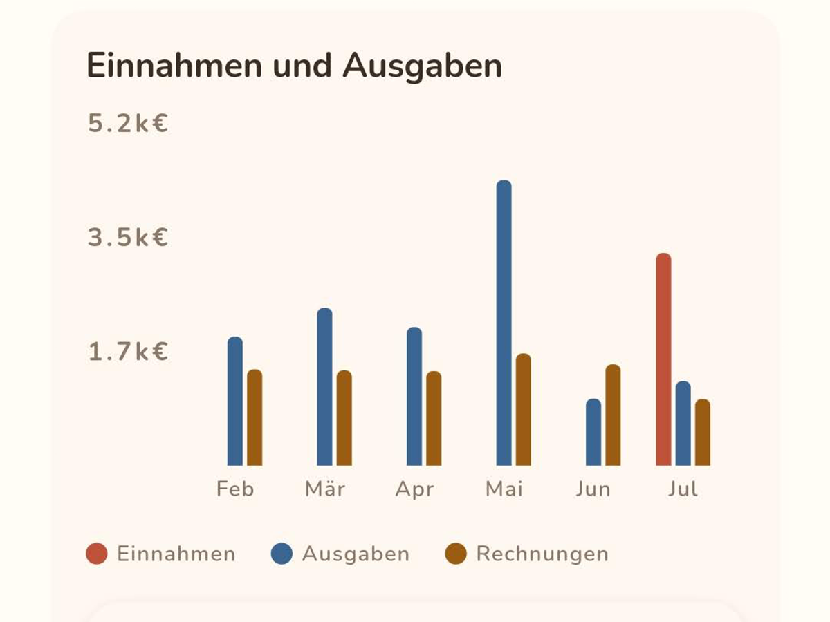 Billsfort Bildschirm für Einnahmen und Cashflow
